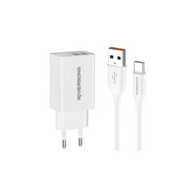 Riversong Fast Charger 20W -Dual Port (PD+QC3.0) + Cable Iphone 1m- ccm2 -White