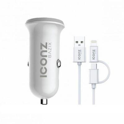 Iconz XCC08 Dual Car Charger with 3X1 Cable, White